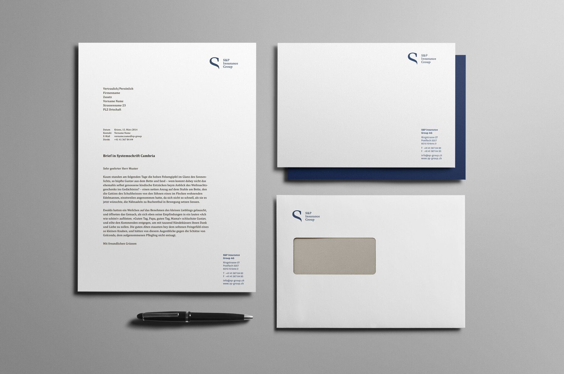 Briefschaft S&P Insurance Group mit Memokarte und Kuvert C5